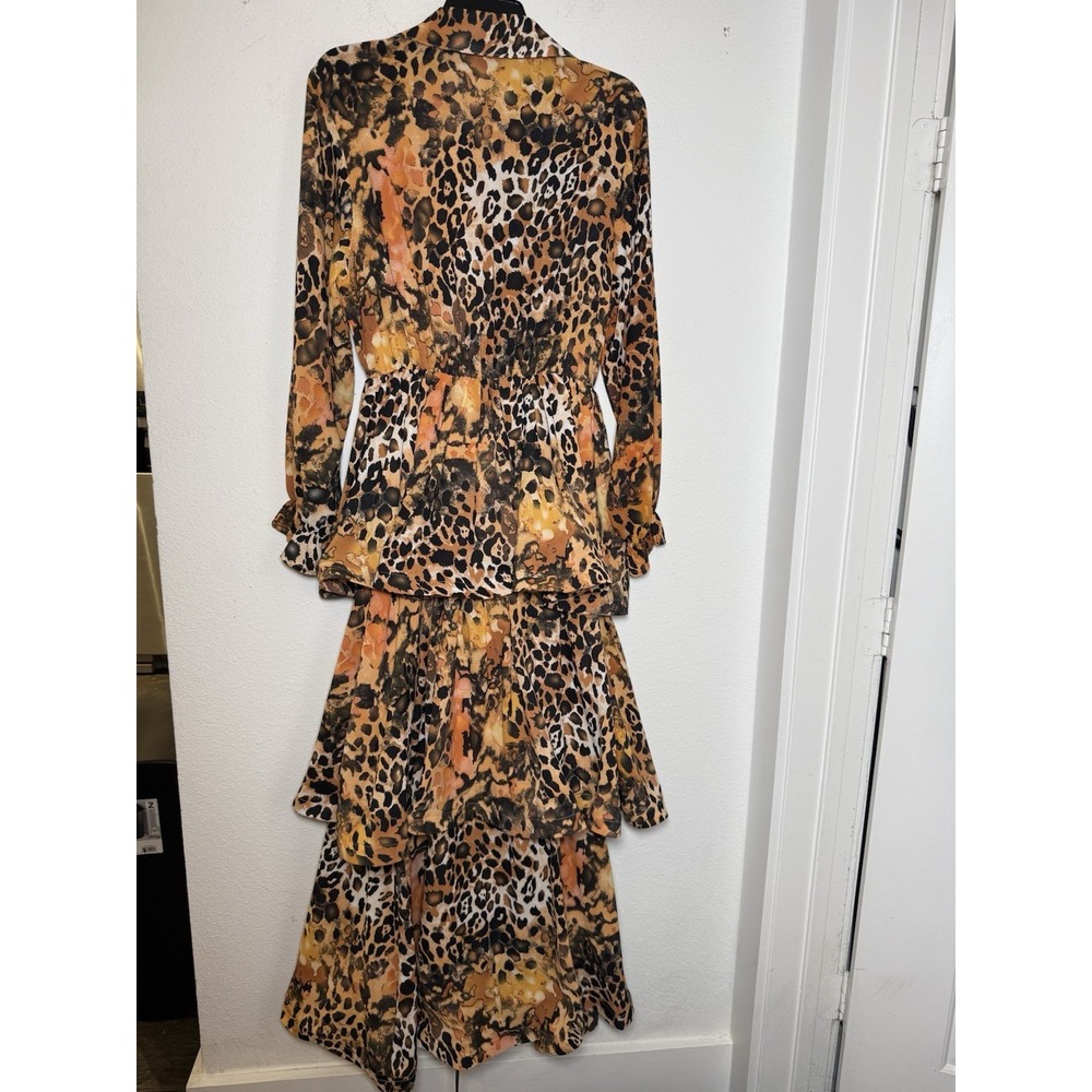Beulah Style Animal Print Ruffle Tiered Long Sleeve Dress  Size Med Vacay - Picture 7 of 14